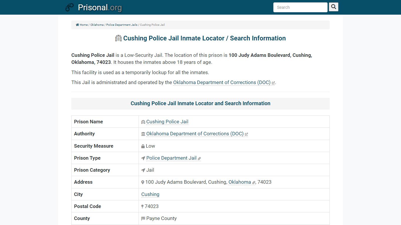 Cushing Police Jail-Inmate Locator/Search Info, Phone, Fax ...