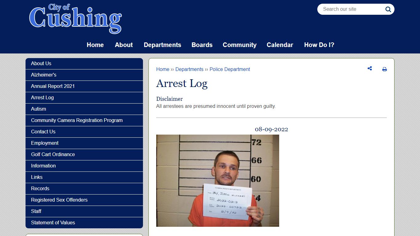 Arrest Log | Cushing OK